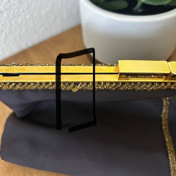 Vintage Black, Gold & Silver Beaded small handbag Kiss lock Winter Formal Date - Picture 11 of 11